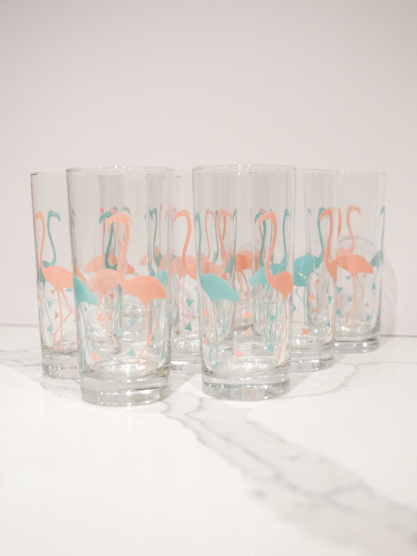 1980s Retro Flamingo Glasses - Set of 8