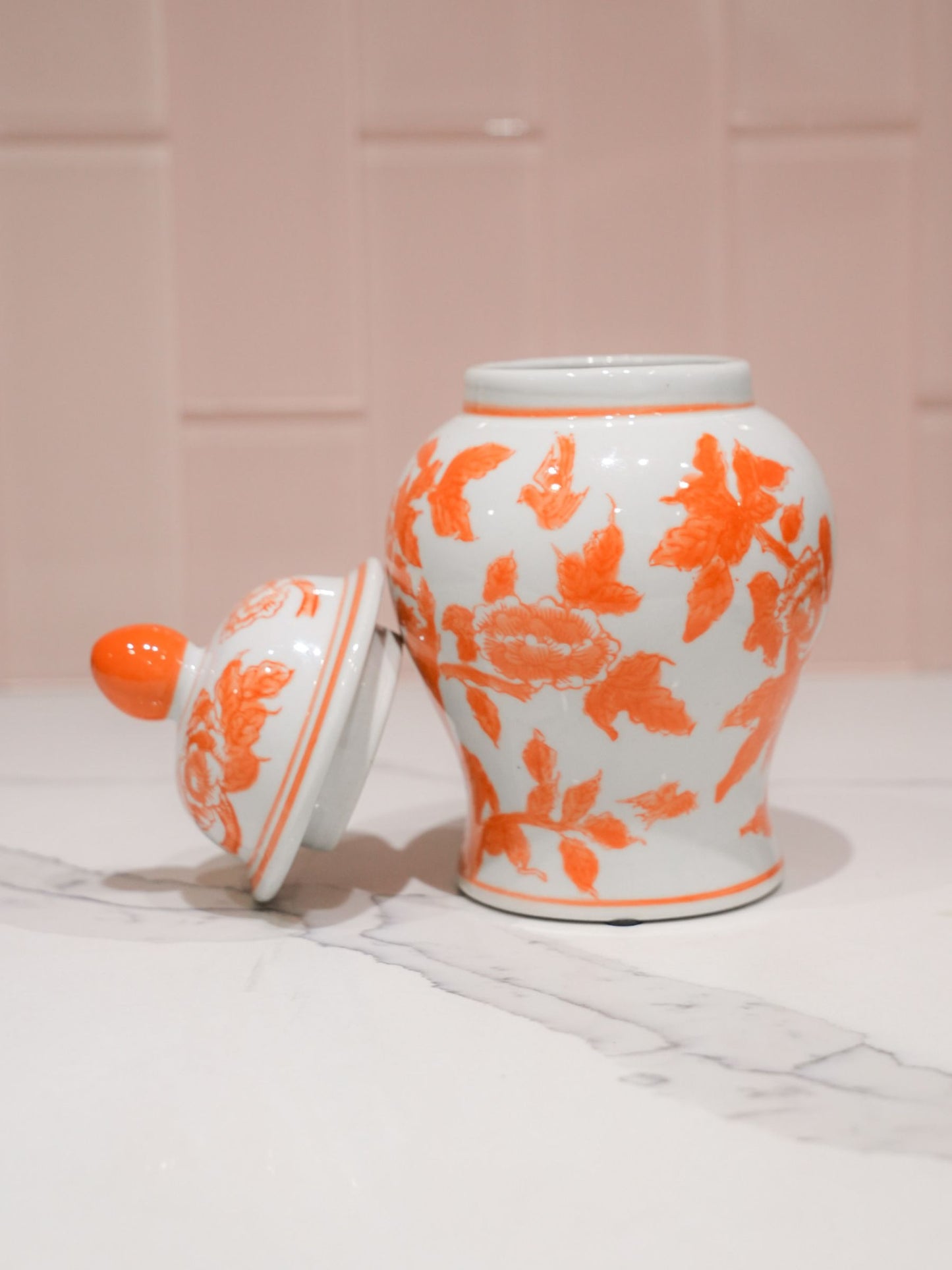 Bright Orange and White Ginger Jar with Lid