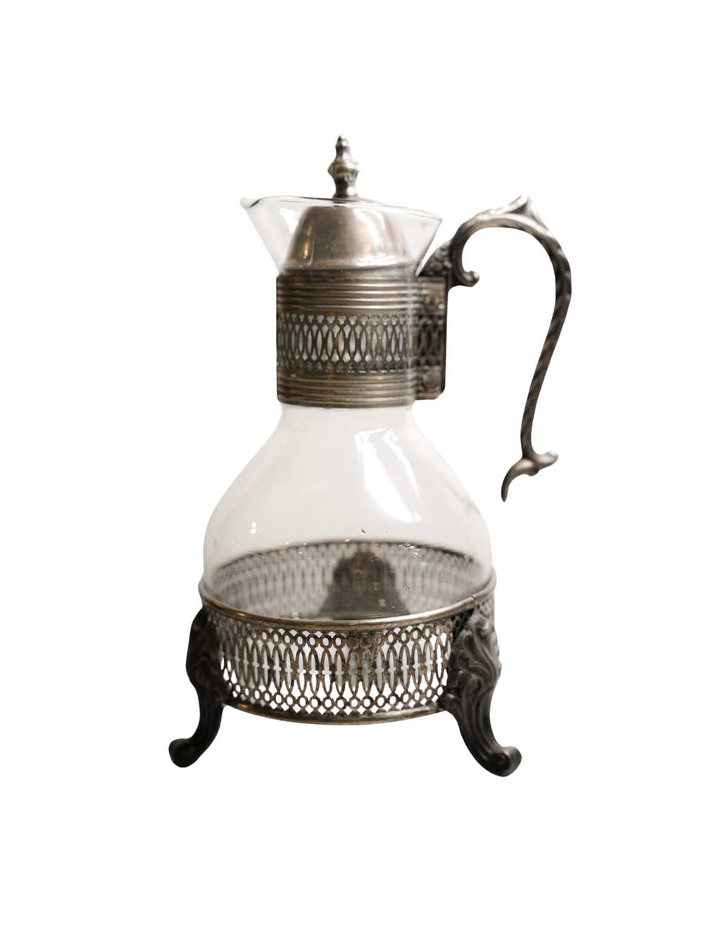 Glass and Silver Pitcher with Silver Stand