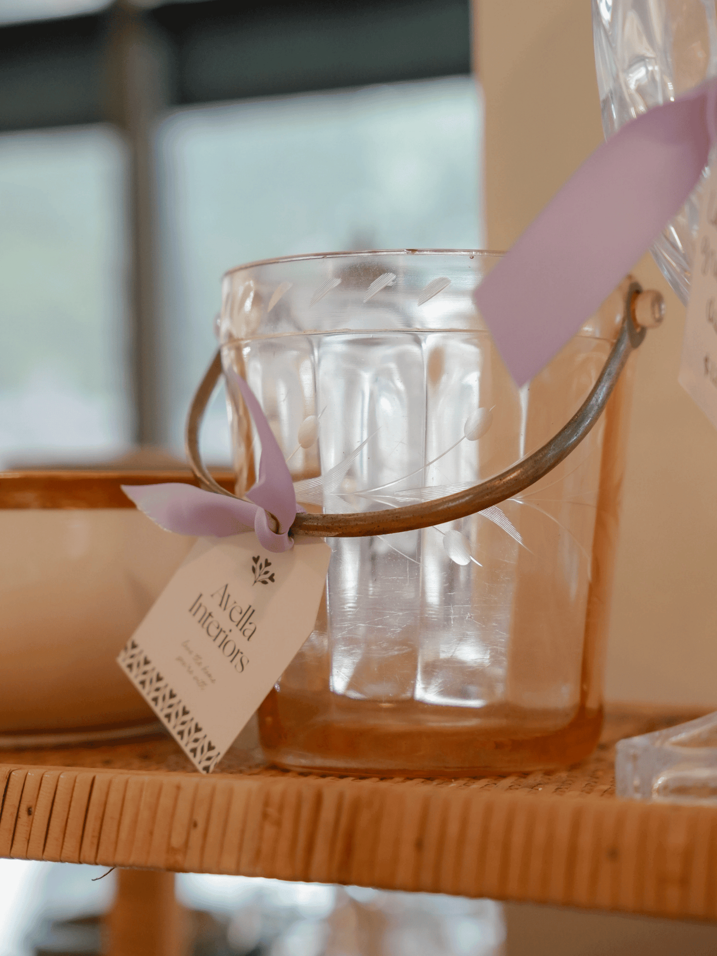 Pink Glass Vintage Bucket with Silver Handle