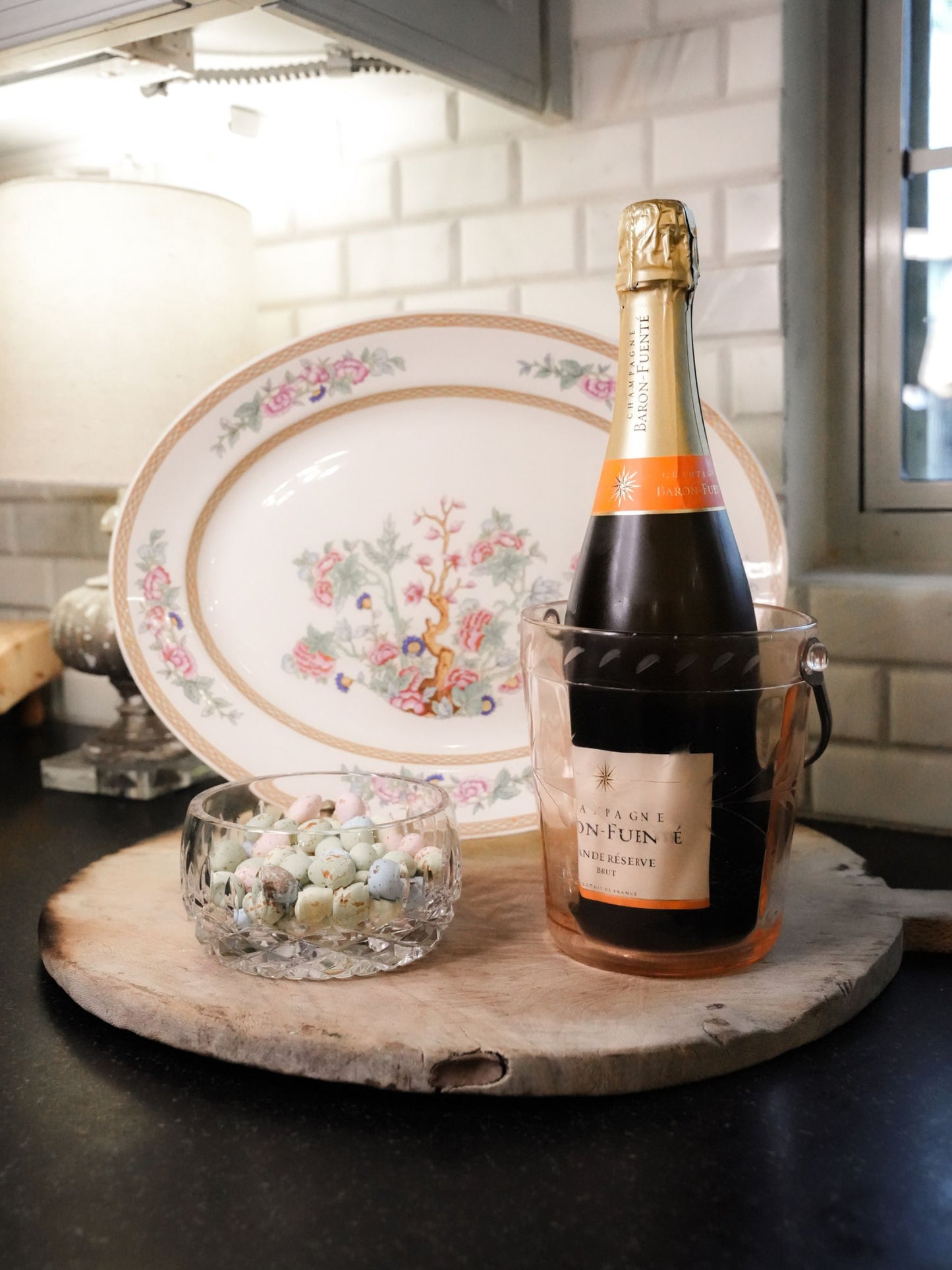 Rose Etched Vintage Ice Bucket