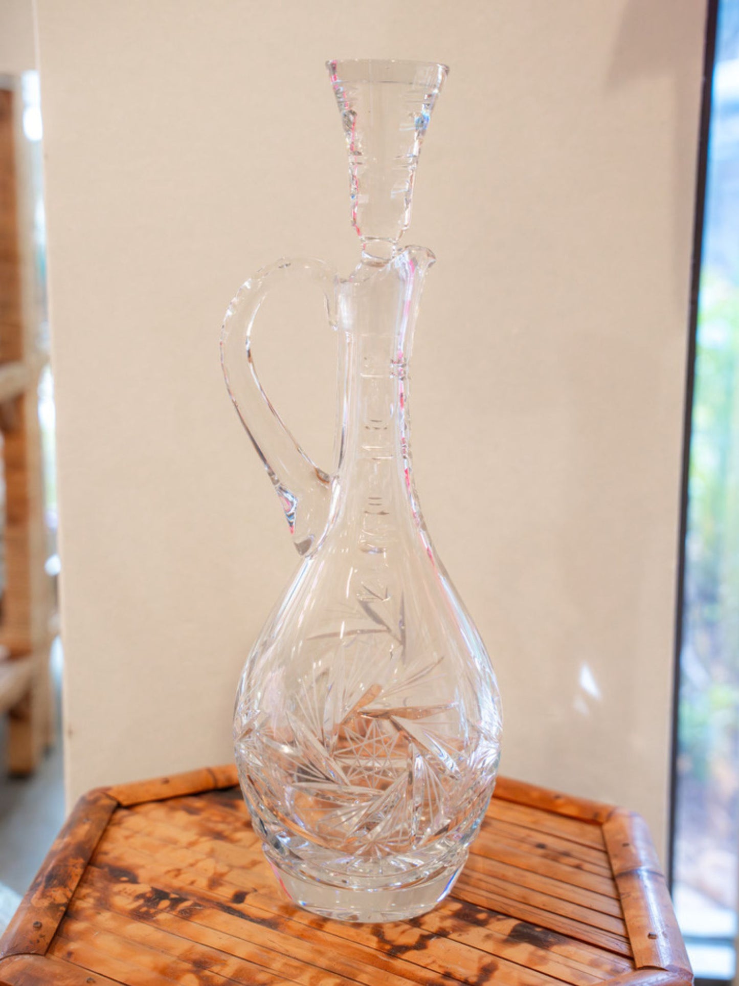 Tall Cut Crystal Glass Decanter with Lid