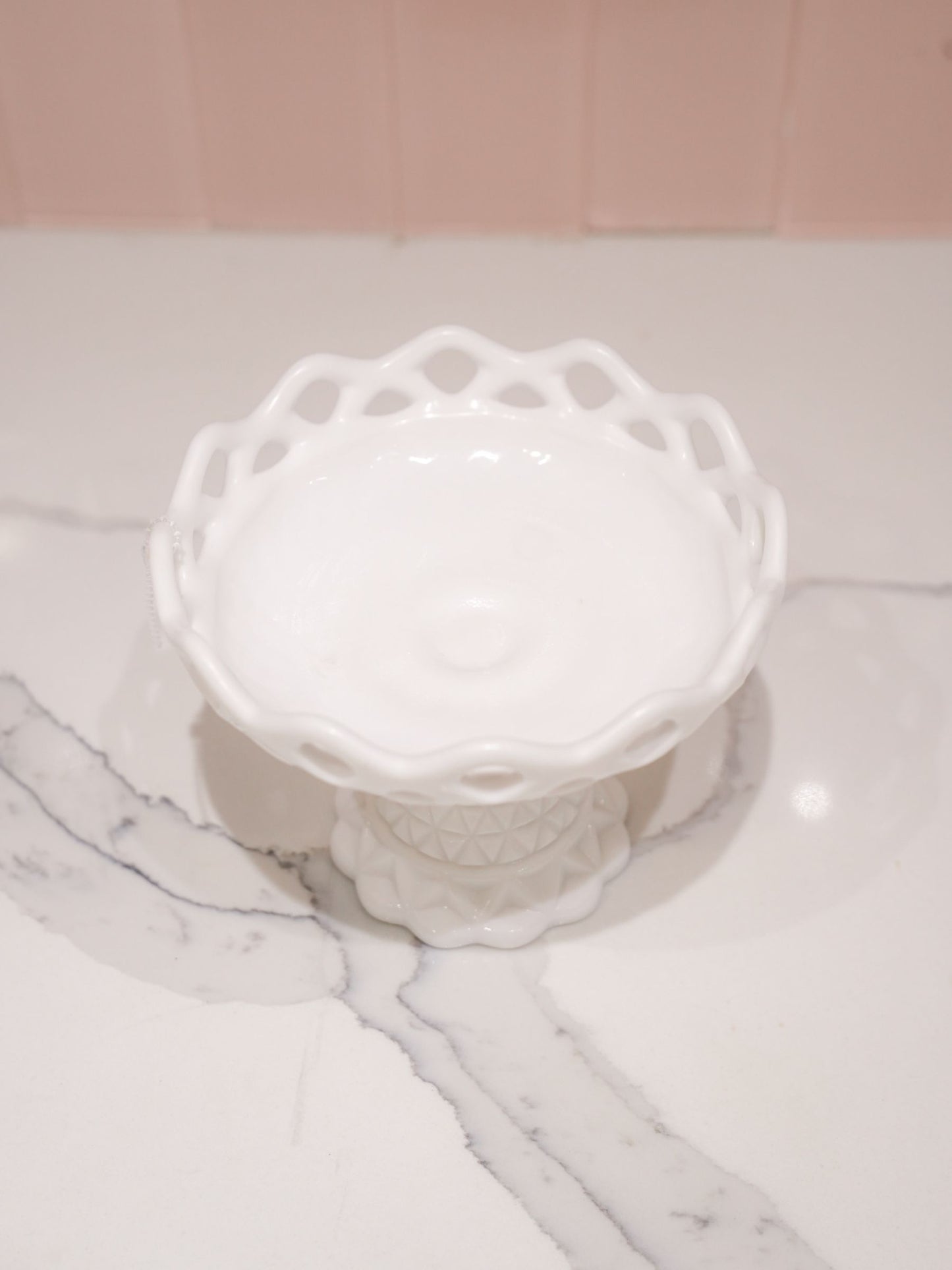 White Pedestal Milk Glass Candy Dish
