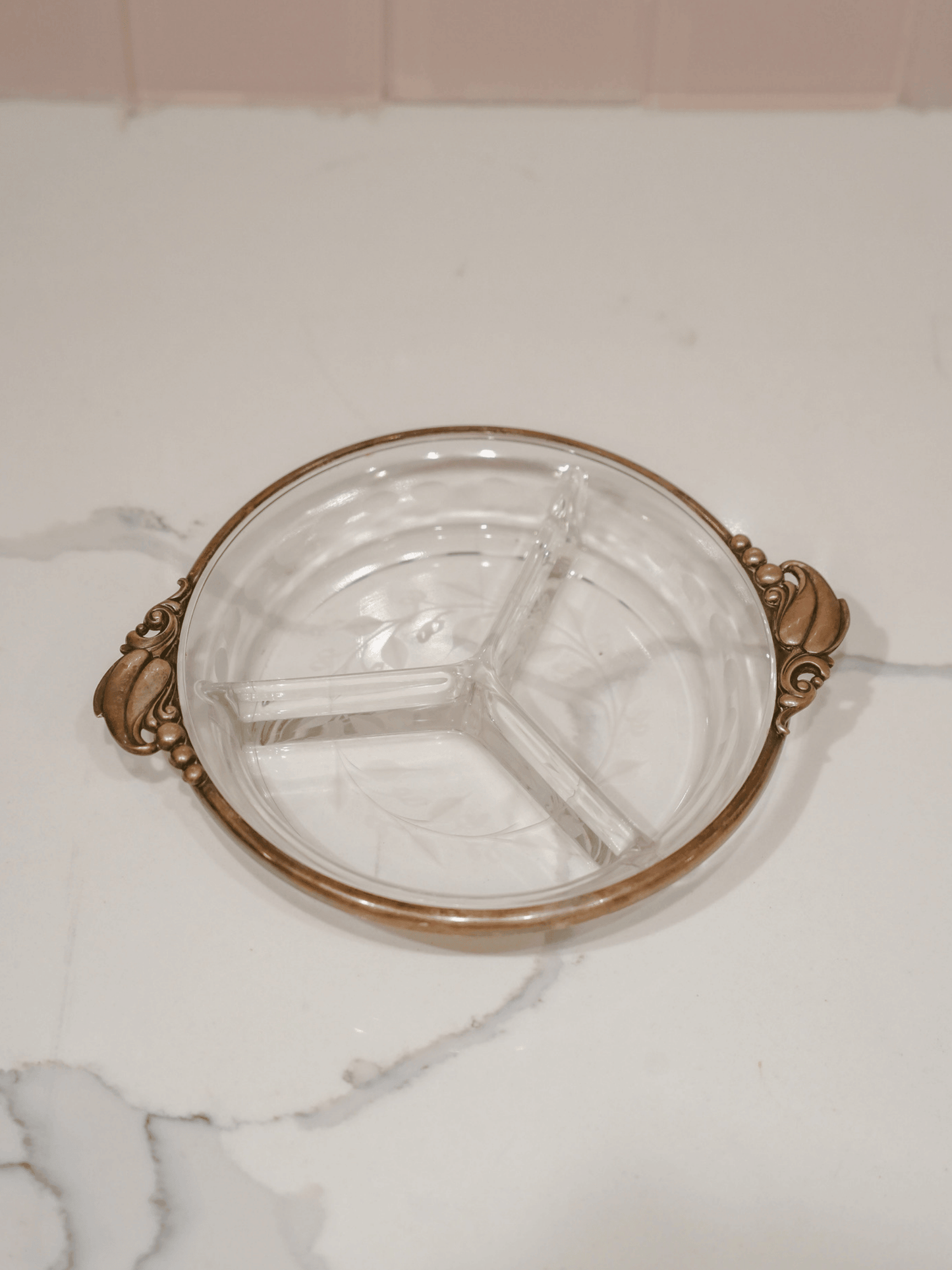 3 - Section Vintage Glass and Silver Dish