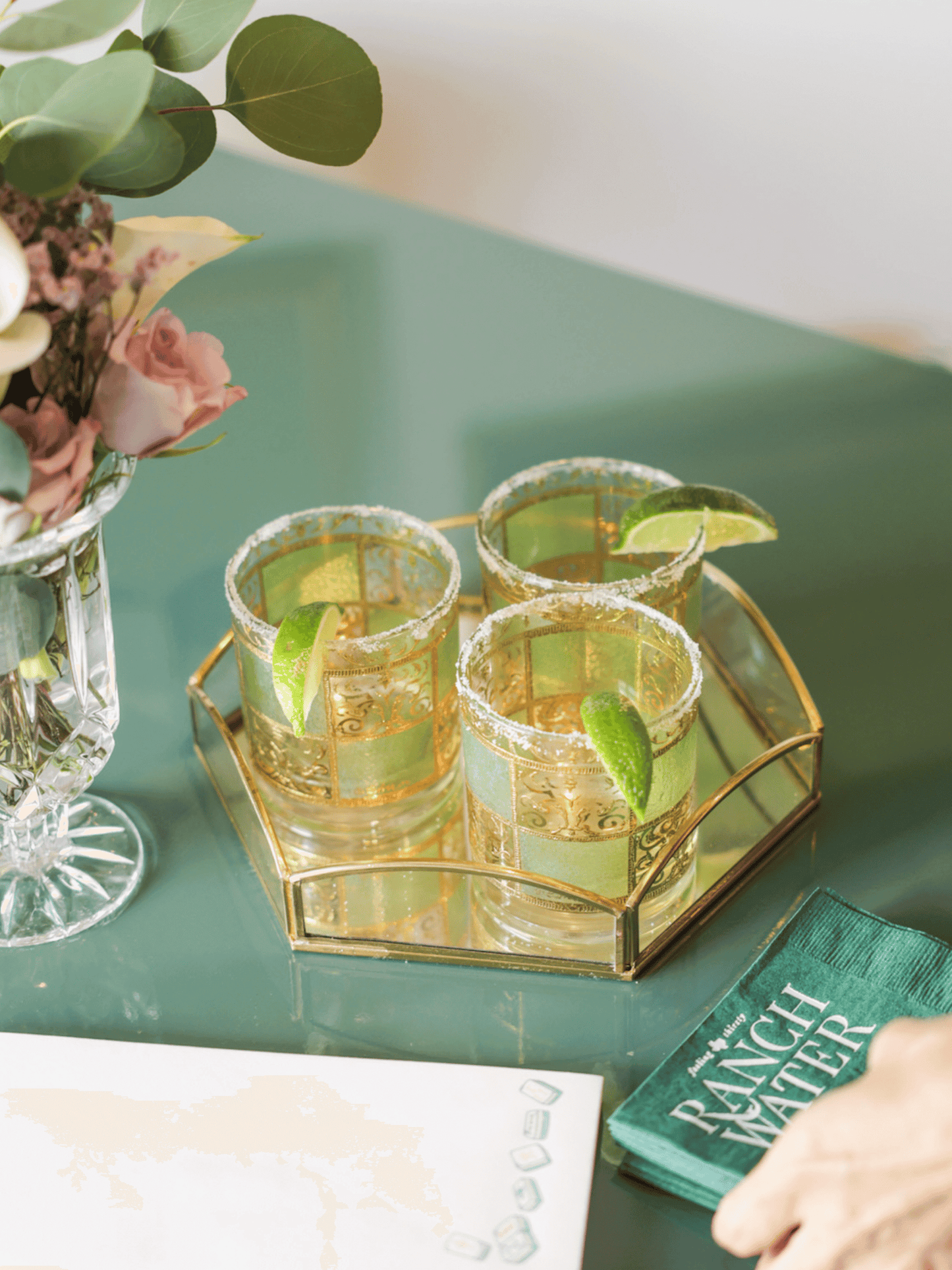 6 Sided Mid-Century Modern Mirrored Tray