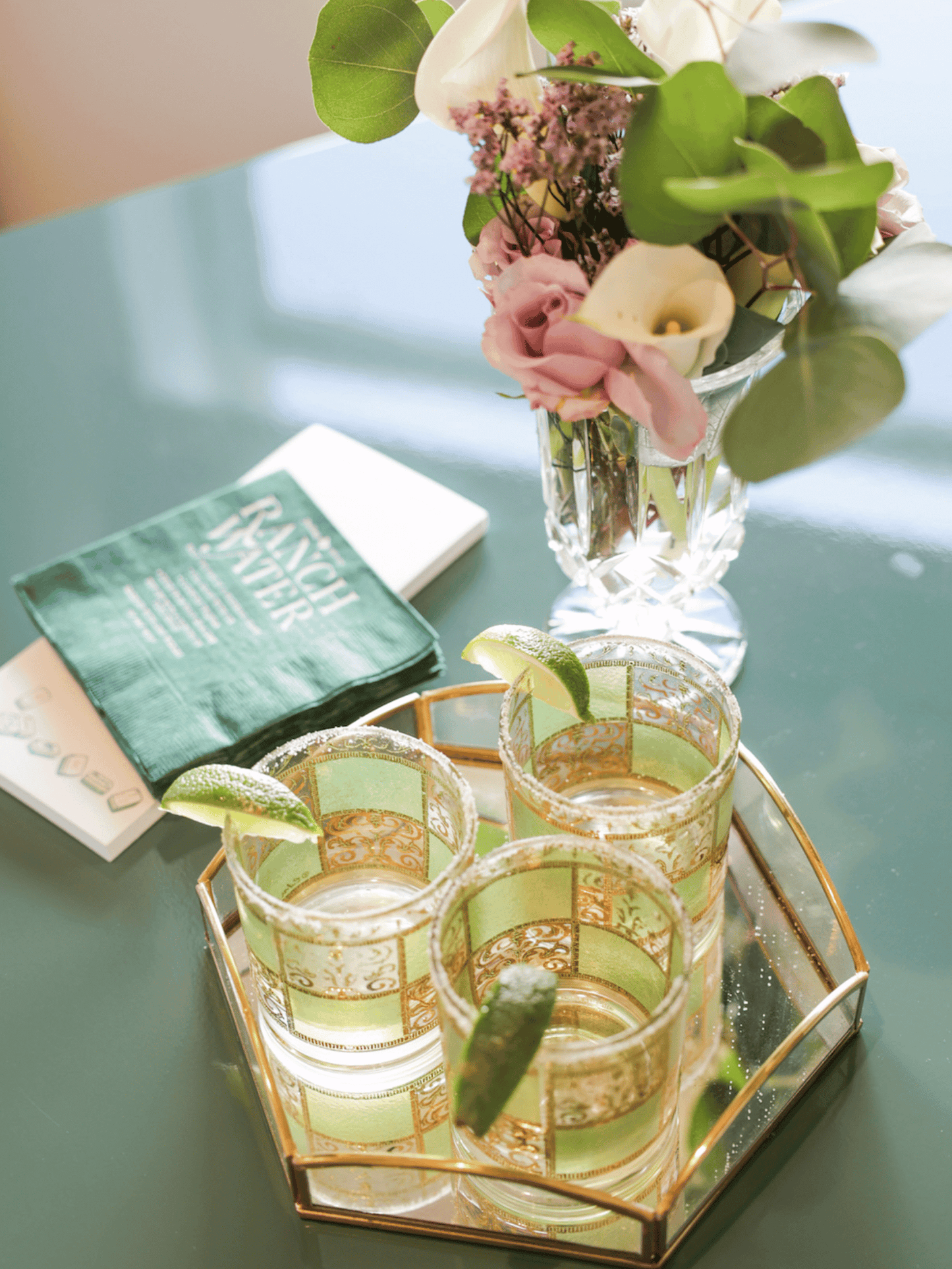 6 Sided Mid-Century Modern Mirrored Tray