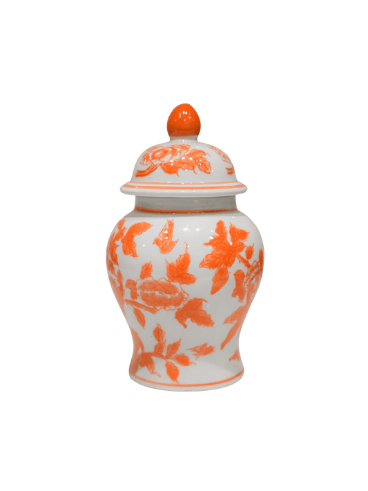 Bright Orange and White Ginger Jar with Lid