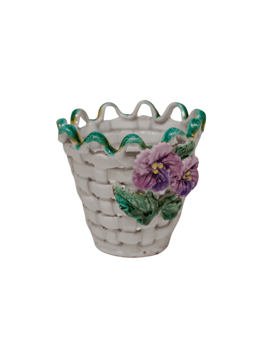 Ceramic Basket Weave Scalloped Planter