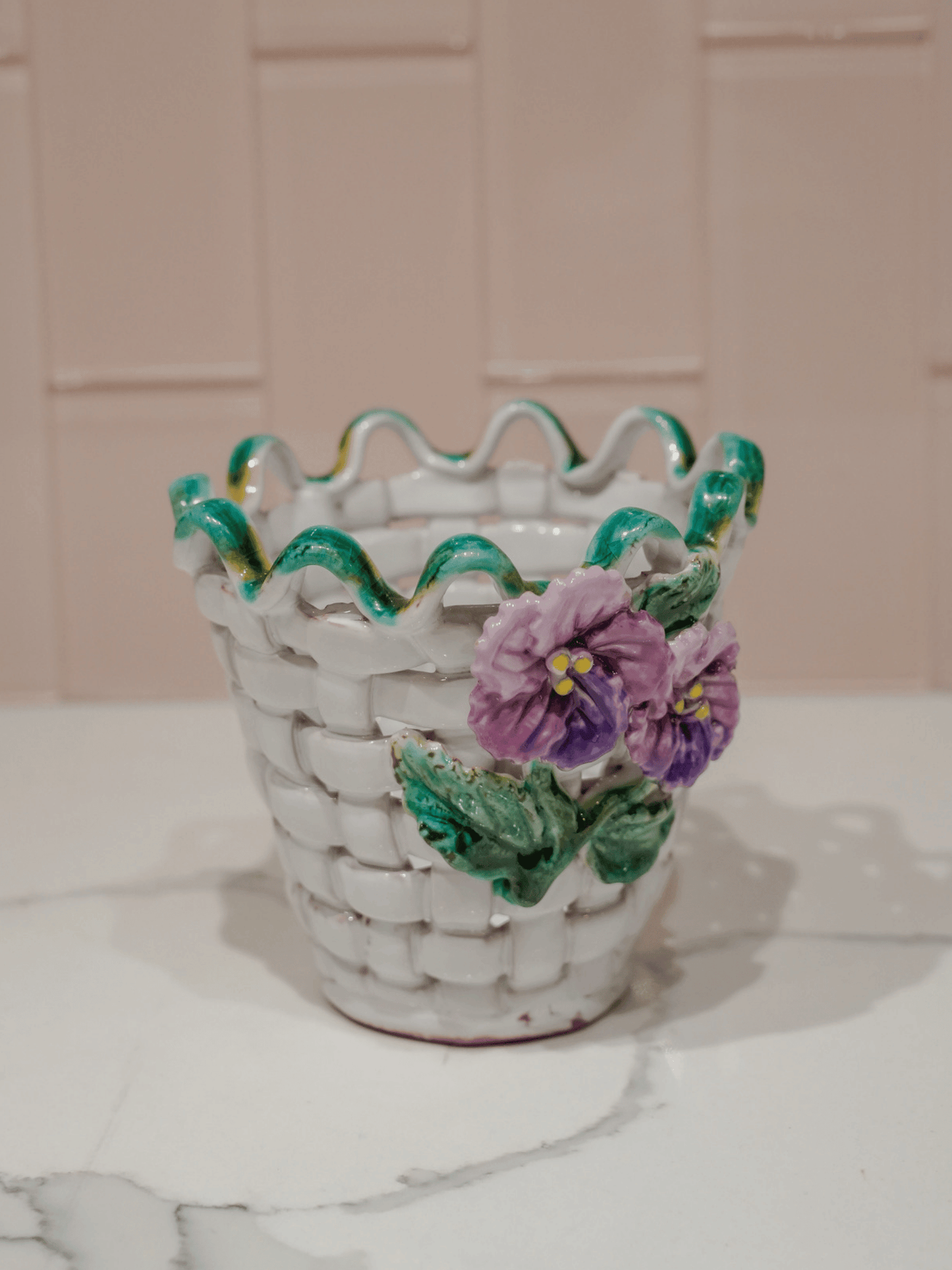 Ceramic Basket Weave Scalloped Planter