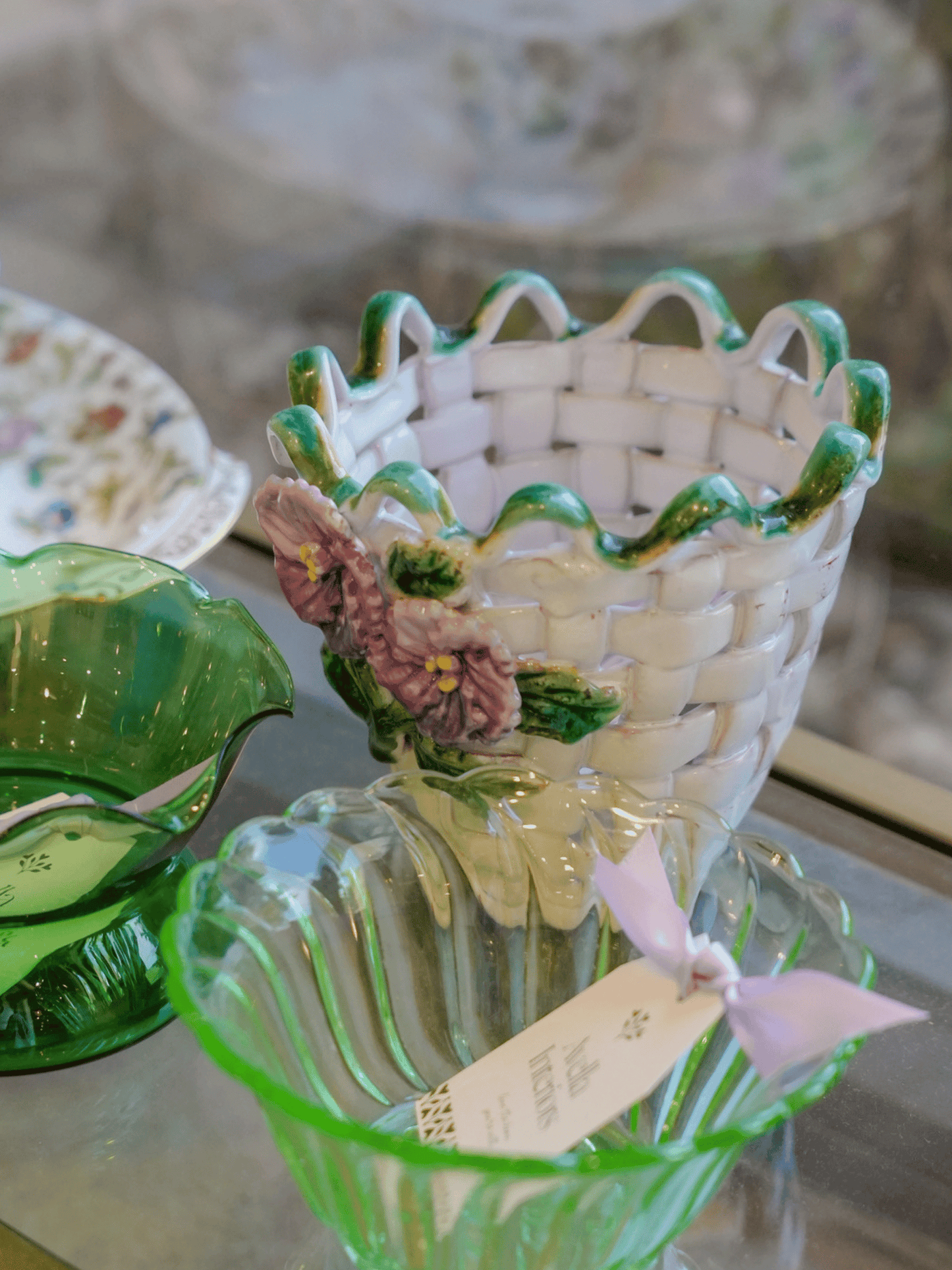 Ceramic Basket Weave Scalloped Planter