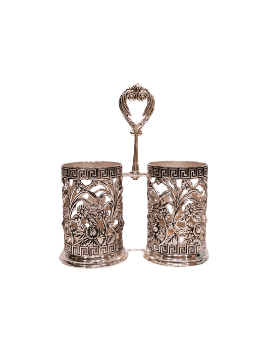 French Silver-Plated Dual Spooner with Handle