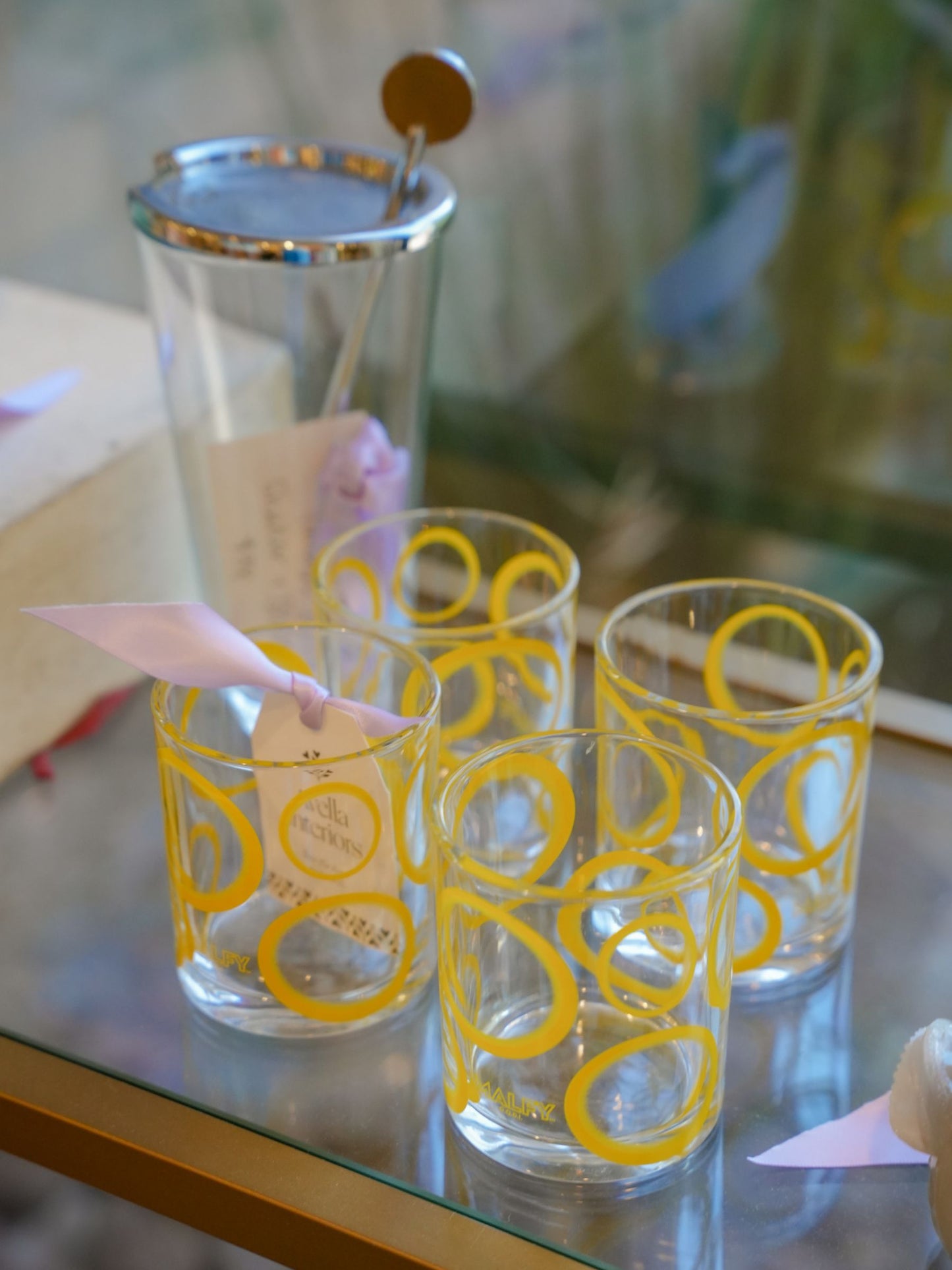 Mid Century Yellow Circle Glasses (Set of 4)