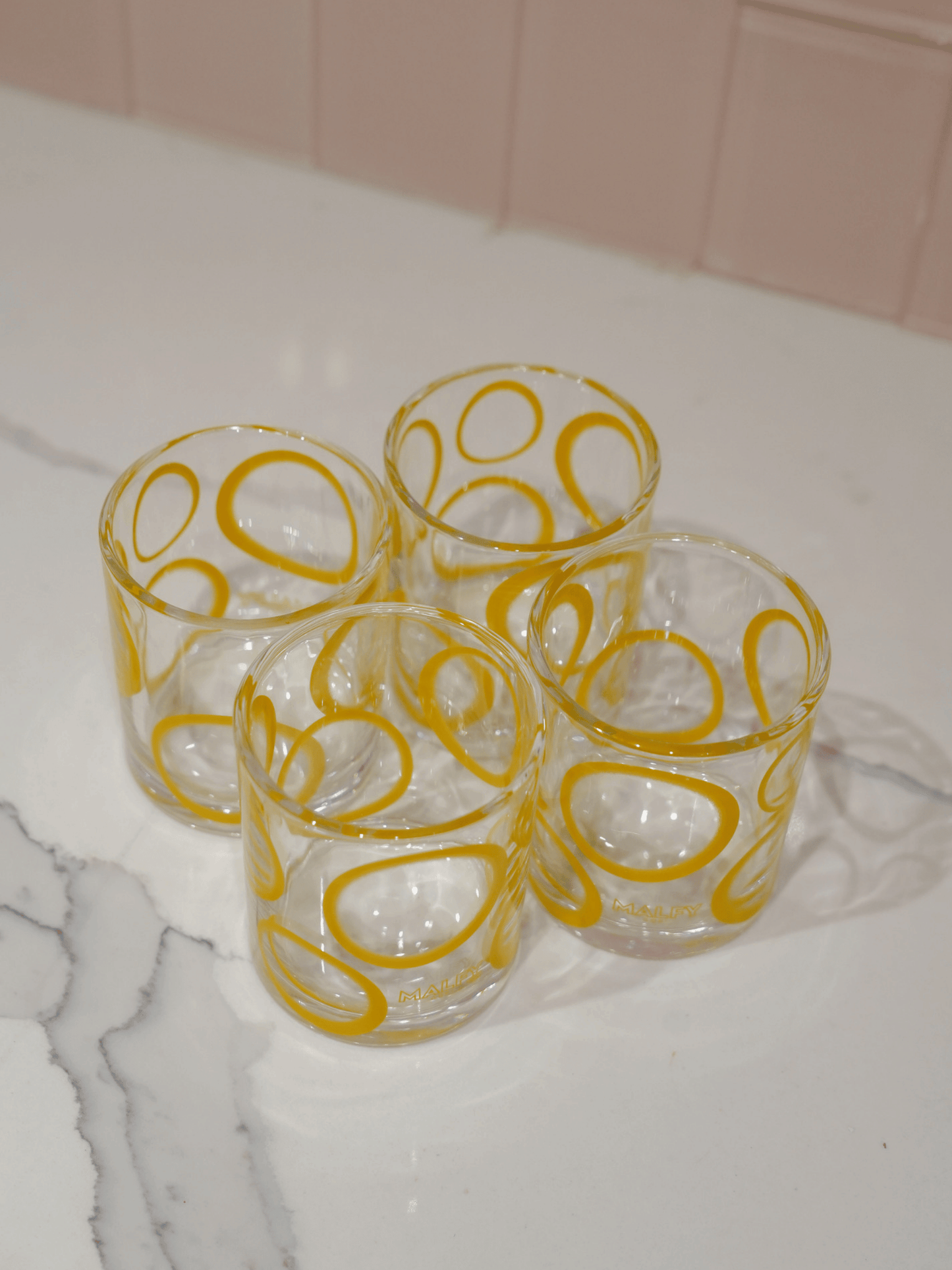 Mid Century Yellow Circle Glasses (Set of 4)