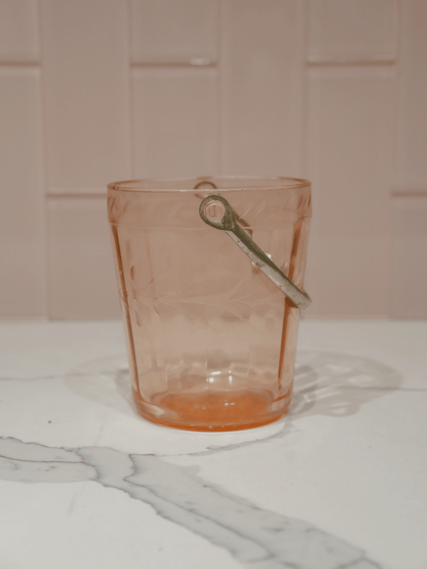 Pink Glass Vintage Bucket with Silver Handle