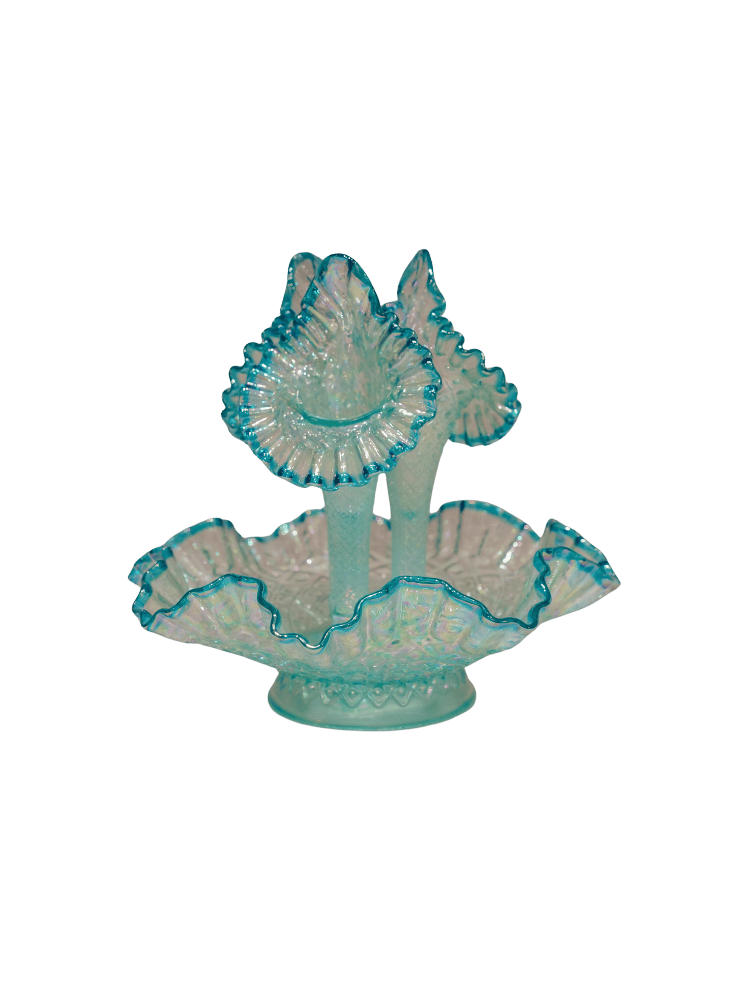 Rare Vintage Opalescent Diamond Hobnail 3 Horn in Fenton Glass