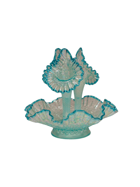 Rare Vintage Opalescent Diamond Hobnail 3 Horn in Fenton Glass