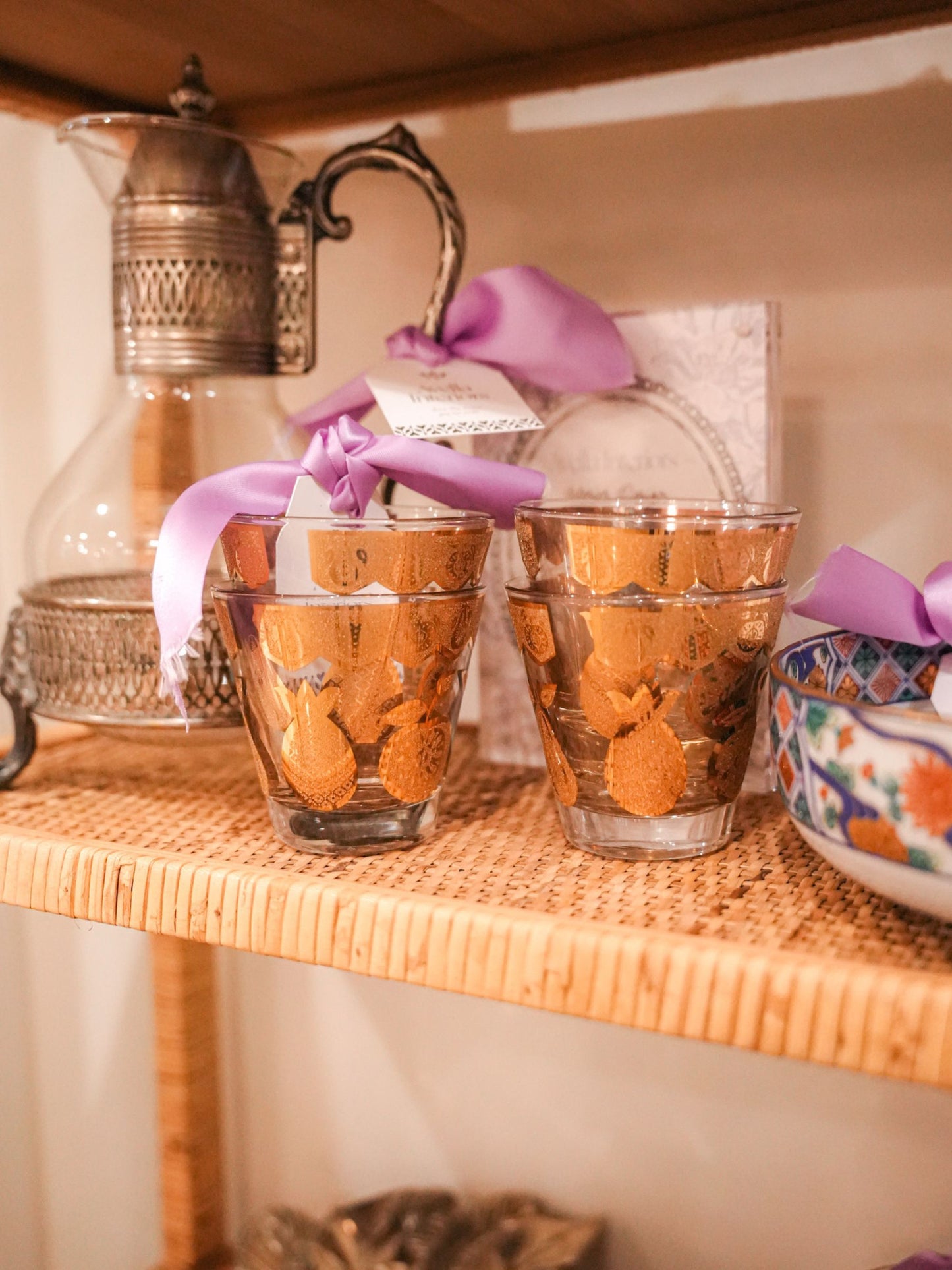 Small Culver Gold Fruit-Inspired Glasses - Set of Four