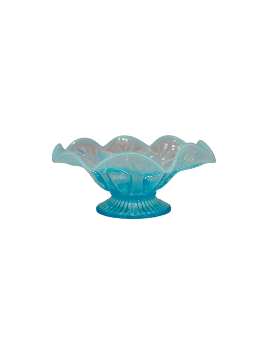 Turquoise Vintage Glass Pedestal Bowl