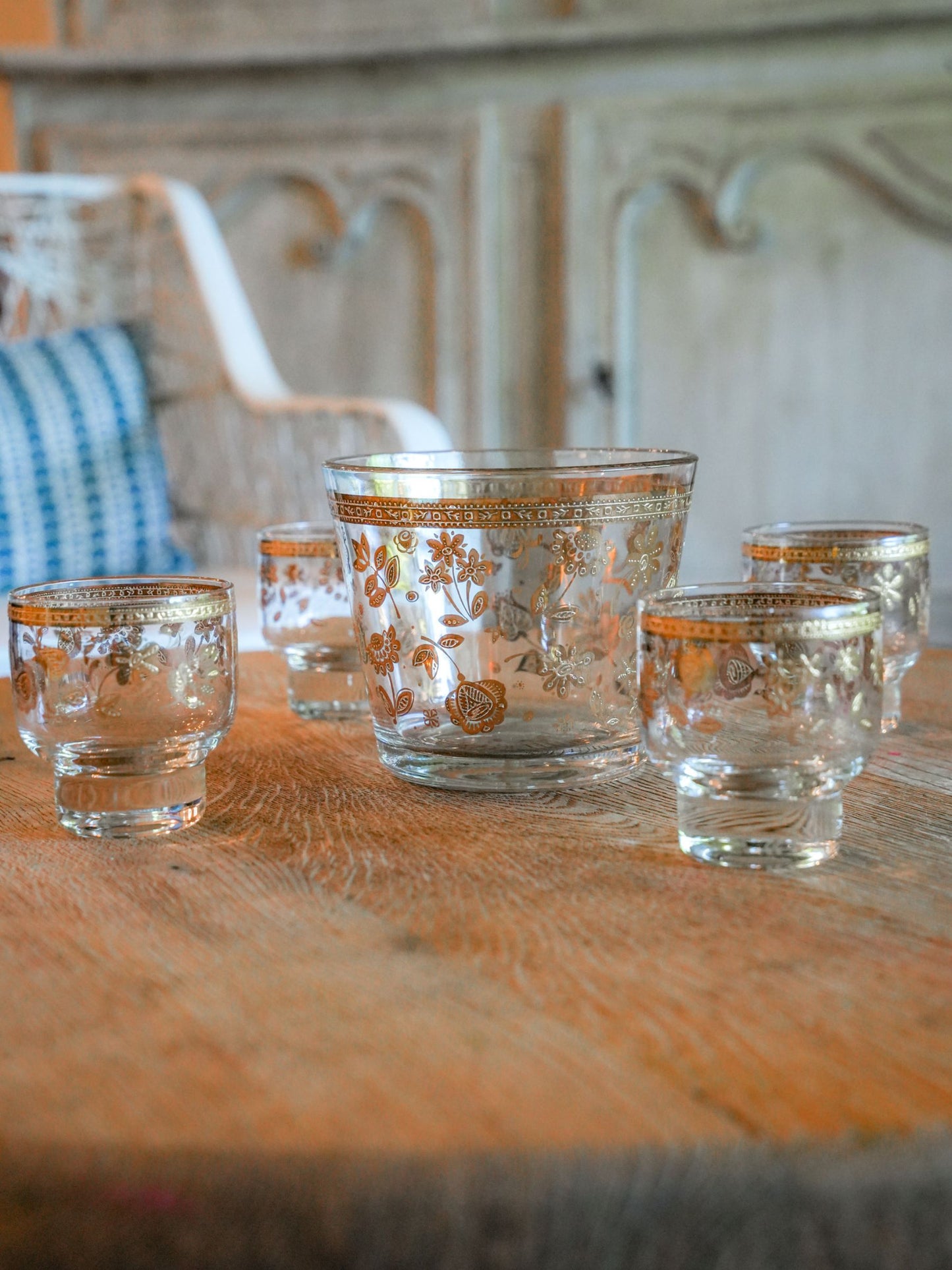 Vintage Culver Ice Bucket and 4 Matching Glasses