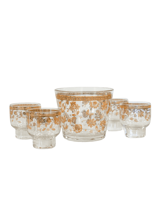 Vintage Culver Ice Bucket and 4 Matching Glasses