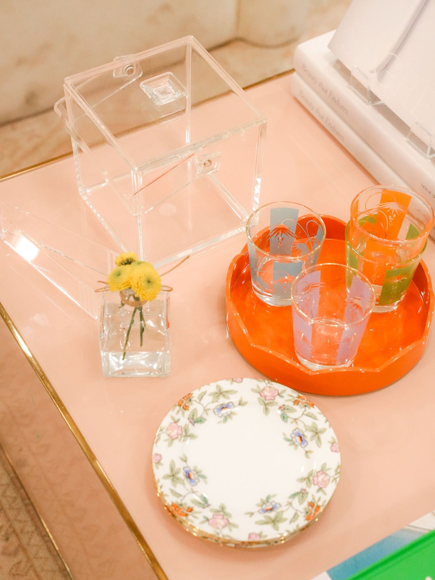 Vintage Lucite Ice Bucket with Tongs