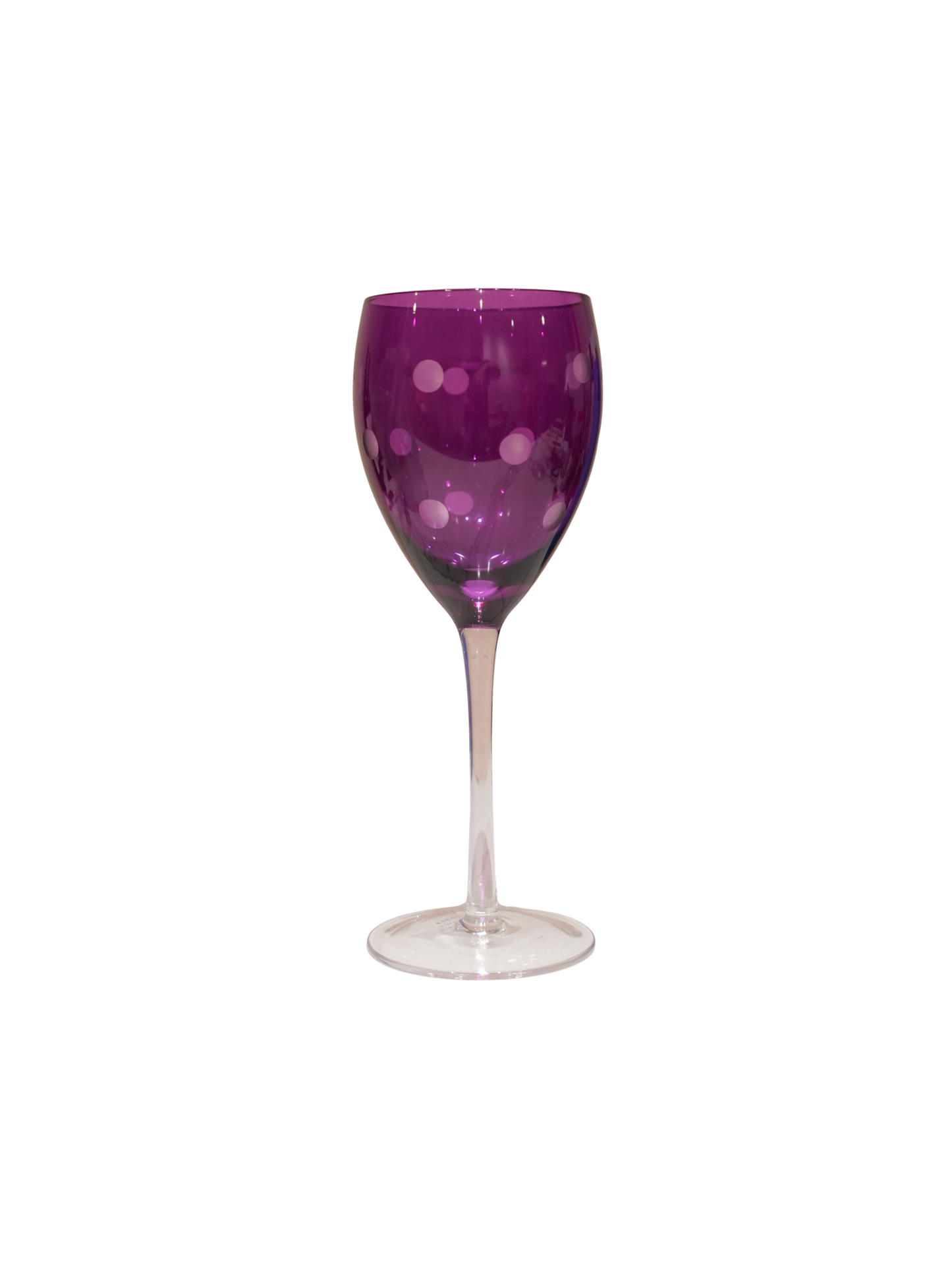 Vintage Purple Tall Stem Wine Glasses with Polka Dots
