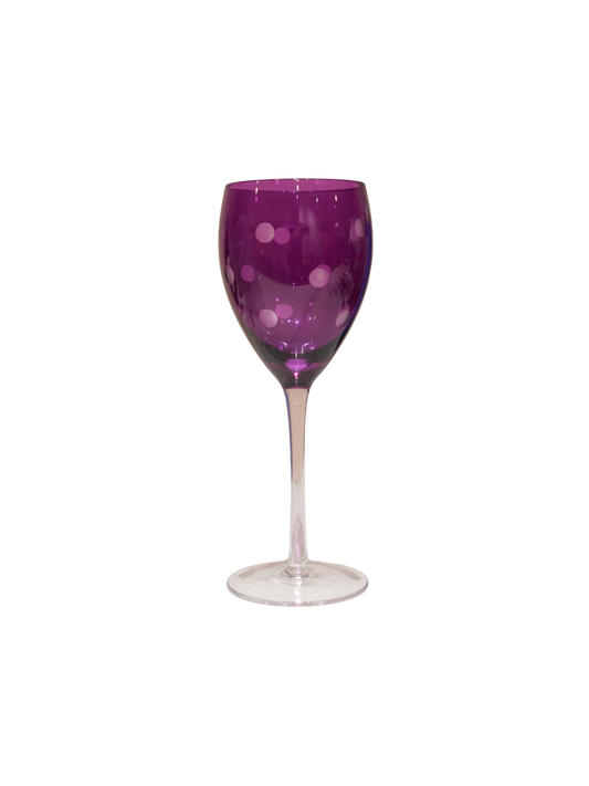 Vintage Purple Tall Stem Wine Glasses with Polka Dots