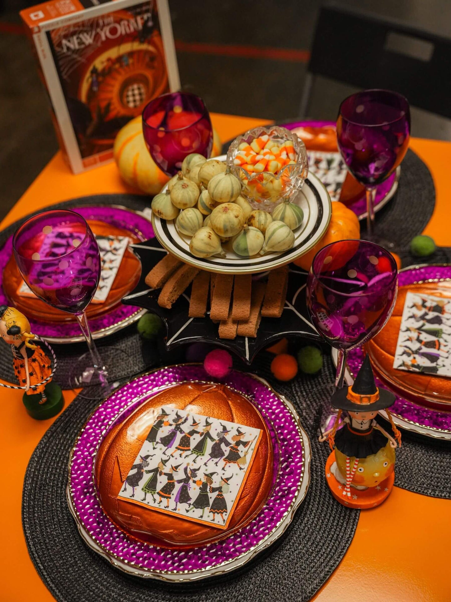 Vintage Purple Tall Stem Wine Glasses with Polka Dots
