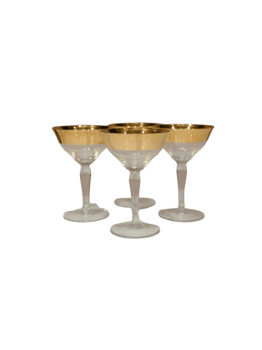 Vintage Set of 4 Glasses with Gold Rim