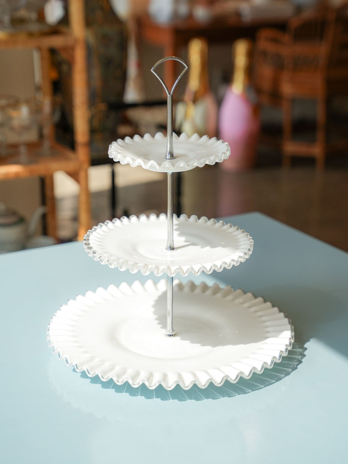 White milk glass 3-tiered serving dish