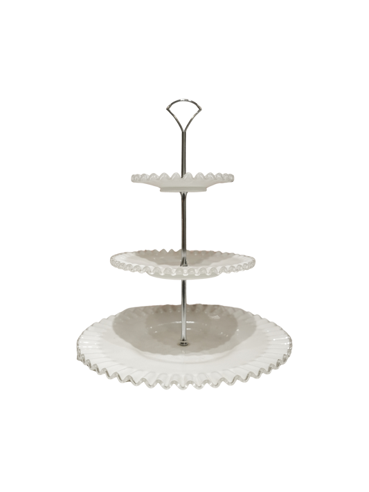 White milk glass 3-tiered serving dish