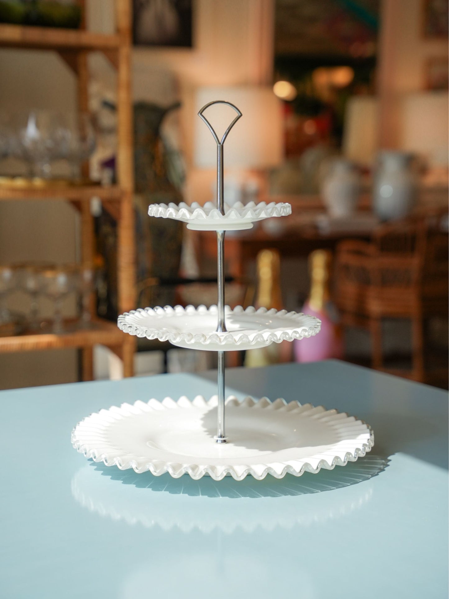 White milk glass 3-tiered serving dish