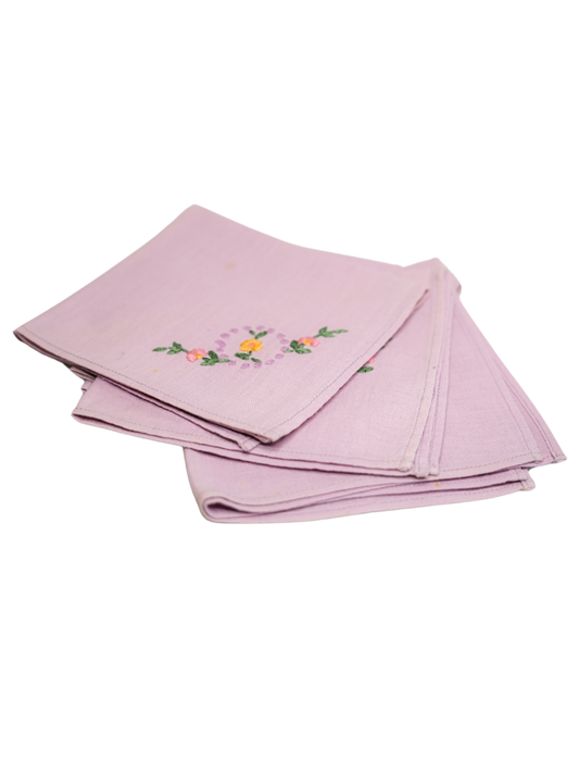 Set of 4 purple hand-embroidered vintage cloth napkins